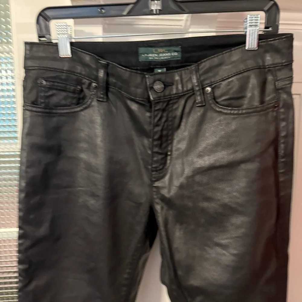 LRL Ralph Lauren Women’s Jeans Sz 10 Black Modern Wax Coated Leather-like NWOT